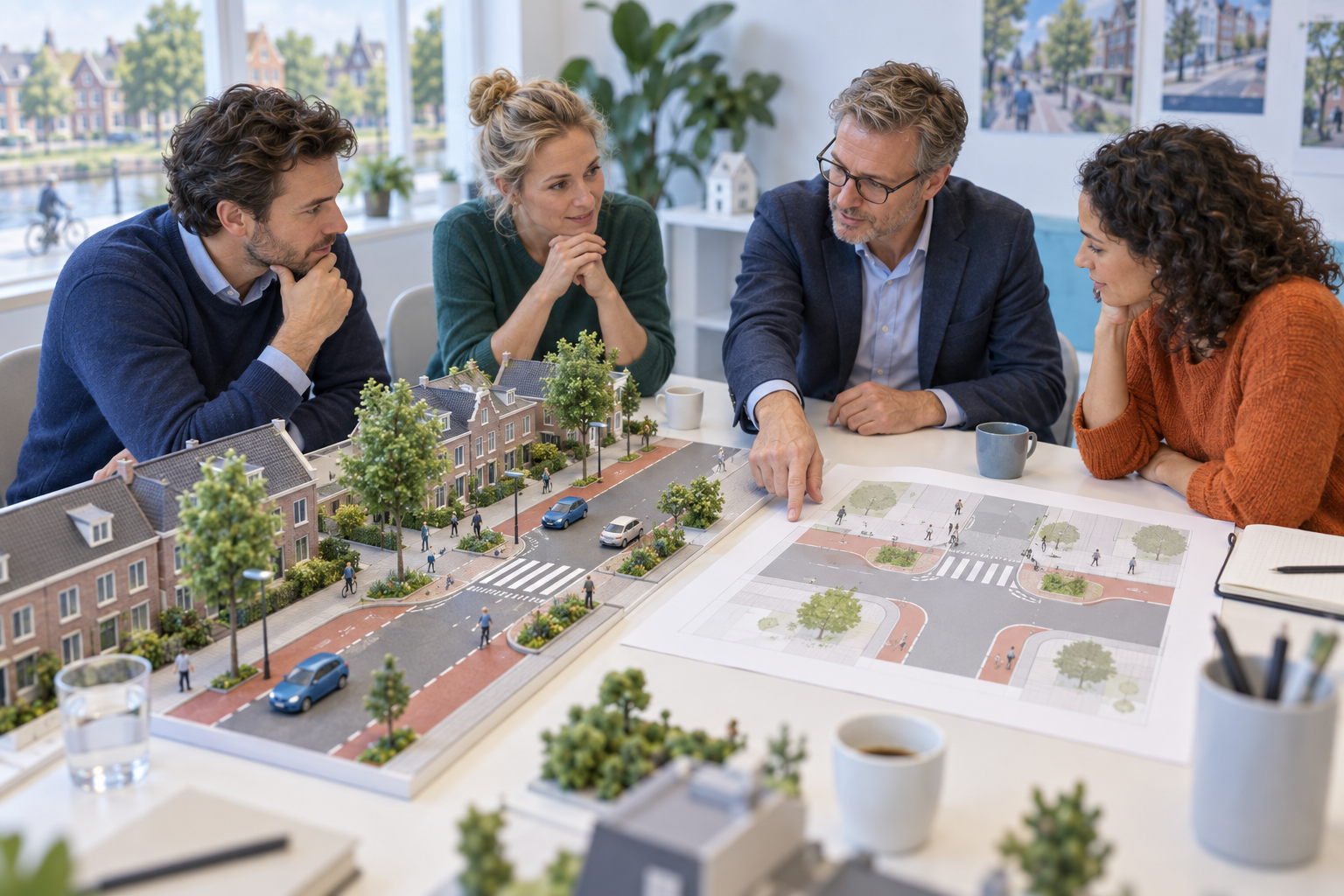 Residents and mobility professionals discuss a proposed pedestrian crossing.